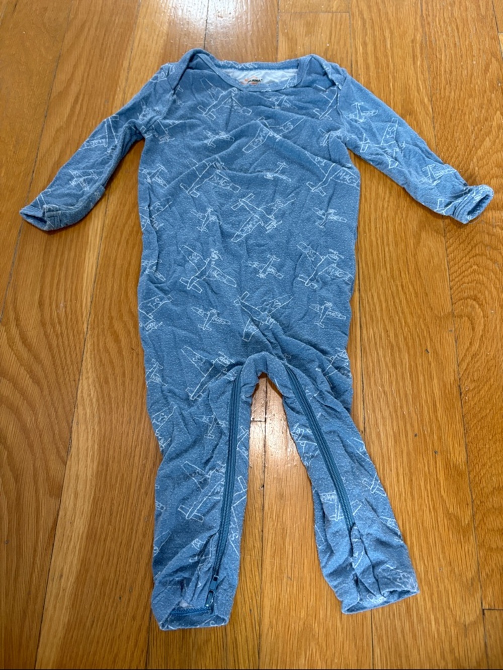 Blue Airplane Print Kids Pajamas Romper